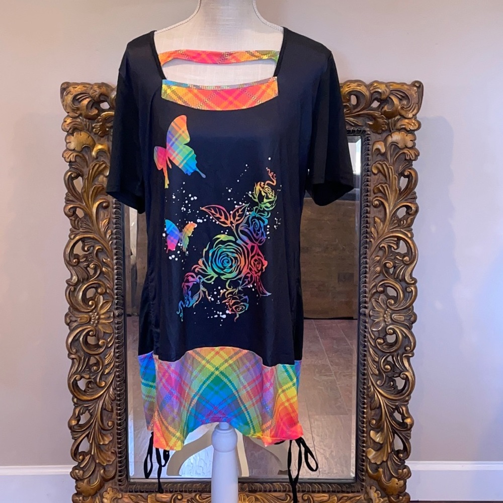 RoseGal Black Colorful Pattern Dress Ladies Size 1X